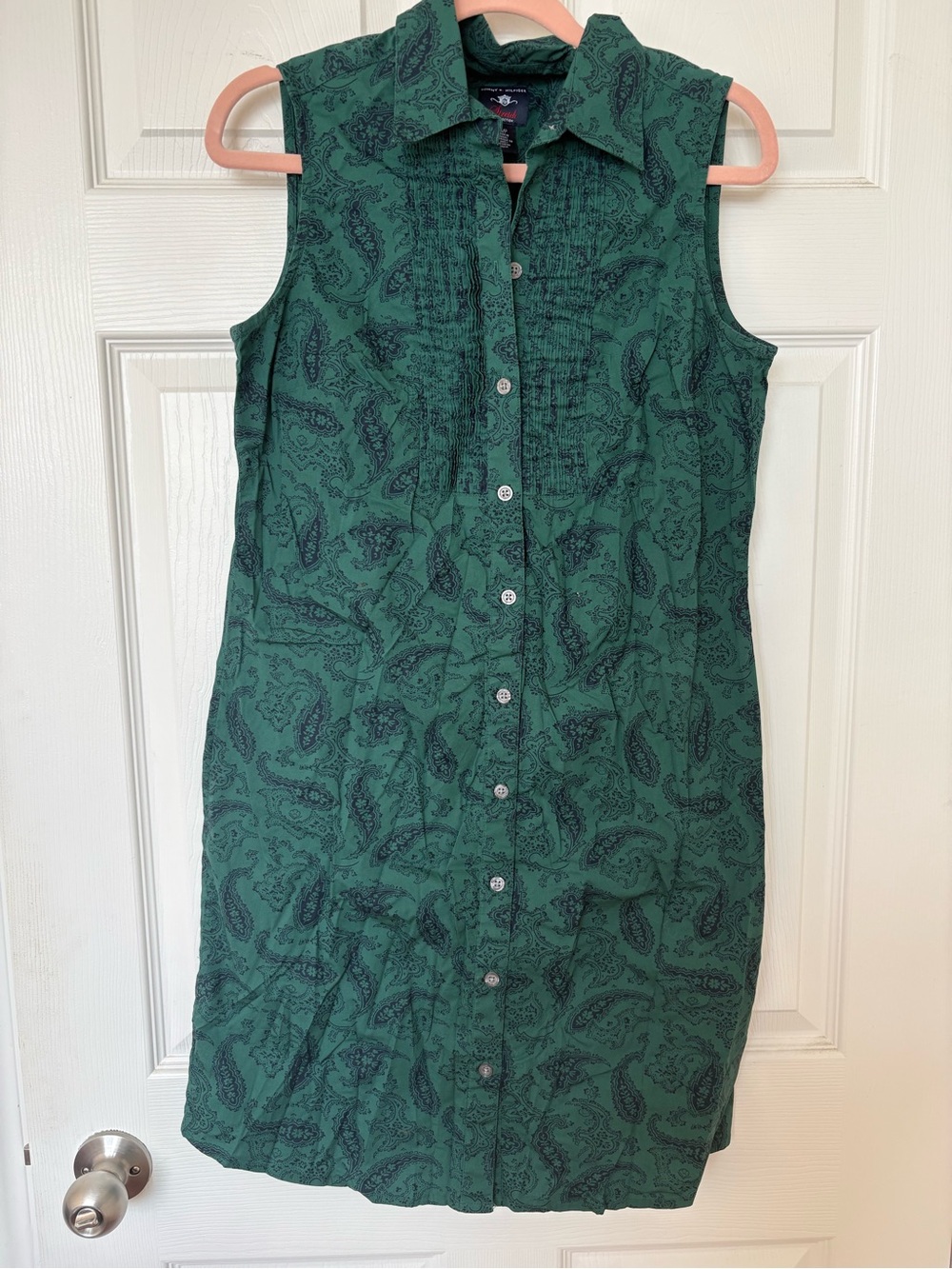 Tommy Hilfiger Green Paisley Sleeveless Button Front Shirt Dress